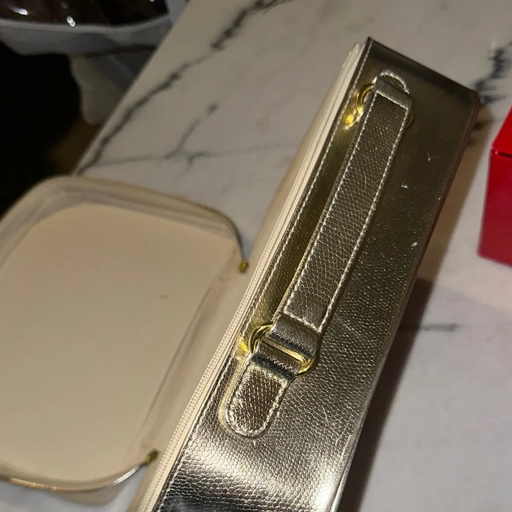 Bold Red Cardboard Cosmetic Box & Zippered Gold Tone Traincase
